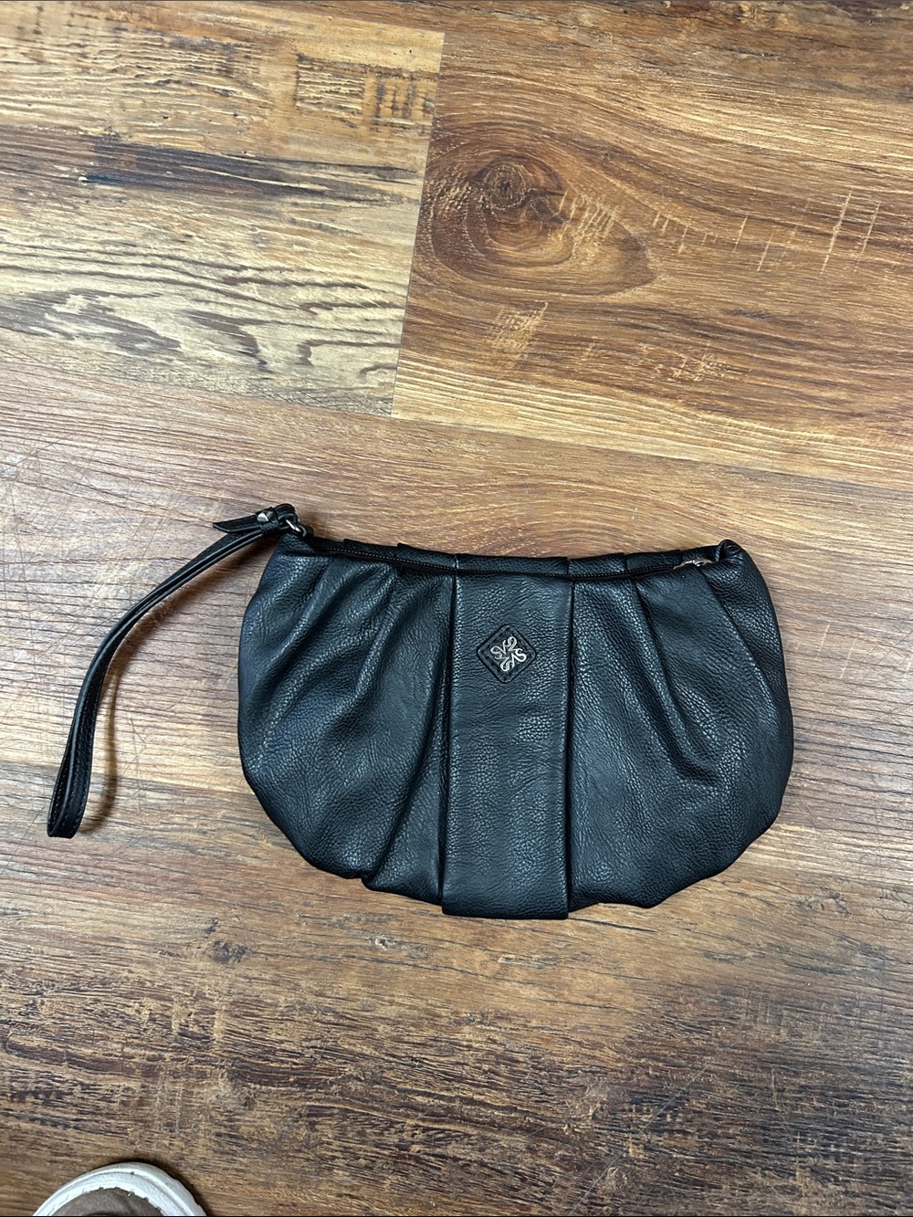 Vera Wang Black Pleated Leather Wristlet Clutch